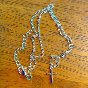 18k Gold Plated Cross On Beaded Chain 18"